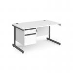 Contract 25 straight desk with 2 drawer pedestal and graphite cantilever leg 1400mm x 800mm - white top CC14S2-G-WH
