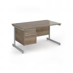 Contract 25 straight desk with 2 drawer pedestal and silver cantilever leg 1400mm x 800mm - nebraska oak top CC14S2-S-NO