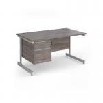 Contract 25 straight desk with 2 drawer pedestal and white cantilever leg 1400mm x 800mm - grey oak top CC14S2-WH-GO
