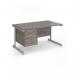 Contract 25 straight desk with 2 drawer pedestal and white cantilever leg 1400mm x 800mm - grey oak top CC14S2-WH-GO