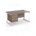 Contract 25 straight desk with 2 drawer pedestal and white cantilever leg 1400mm x 800mm - nebraska oak top CC14S2-WH-NO