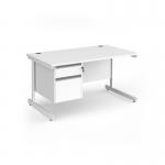 Contract 25 straight desk with 2 drawer pedestal and white cantilever leg 1400mm x 800mm - white top CC14S2-WH-WH