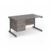 Contract 25 straight desk with 3 drawer pedestal and graphite cantilever leg 1400mm x 800mm - grey oak top CC14S3-G-GO