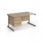 Contract 25 straight desk with 3 drawer pedestal and graphite cantilever leg 1400mm x 800mm - kendal oak top CC14S3-G-KO