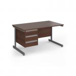 Contract 25 straight desk with 3 drawer pedestal and graphite cantilever leg 1400mm x 800mm - walnut top CC14S3-G-W