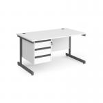 Contract 25 straight desk with 3 drawer pedestal and graphite cantilever leg 1400mm x 800mm - white top CC14S3-G-WH