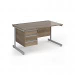 Contract 25 straight desk with 3 drawer pedestal and silver cantilever leg 1400mm x 800mm - nebraska oak top CC14S3-S-NO