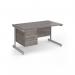 Contract 25 straight desk with 3 drawer pedestal and white cantilever leg 1400mm x 800mm - grey oak top CC14S3-WH-GO