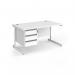 Contract 25 straight desk with 3 drawer pedestal and white cantilever leg 1400mm x 800mm - white top CC14S3-WH-WH