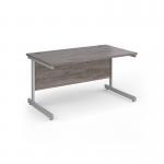 Contract 25 straight desk with silver cantilever leg 1400mm x 800mm - grey oak top CC14S-S-GO