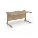 Contract 25 straight desk with silver cantilever leg 1400mm x 800mm - kendal oak top CC14S-S-KO
