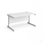 Contract 25 straight desk with silver cantilever leg 1400mm x 800mm - white top CC14S-S-WH