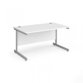 Contract 25 straight desk with silver cantilever leg 1400mm x 800mm - white top CC14S-S-WH