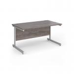 Contract 25 straight desk with white cantilever leg 1400mm x 800mm - grey oak top CC14S-WH-GO