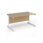 Contract 25 straight desk with white cantilever leg 1400mm x 800mm - kendal oak top CC14S-WH-KO