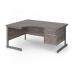 Contract 25 left hand ergonomic desk with 2 drawer pedestal and graphite cantilever leg 1600mm - grey oak top CC16EL2-G-GO