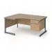 Contract 25 left hand ergonomic desk with 2 drawer pedestal and graphite cantilever leg 1600mm - kendal oak top CC16EL2-G-KO