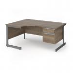 Contract 25 left hand ergonomic desk with 2 drawer pedestal and graphite cantilever leg 1600mm - nebraska oak top CC16EL2-G-NO