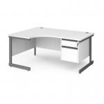 Contract 25 left hand ergonomic desk with 2 drawer pedestal and graphite cantilever leg 1600mm - white top CC16EL2-G-WH