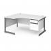 Contract 25 left hand ergonomic desk with 2 drawer pedestal and graphite cantilever leg 1600mm - white top CC16EL2-G-WH