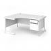 Contract 25 left hand ergonomic desk with 2 drawer pedestal and white cantilever leg 1600mm - white top CC16EL2-WH-WH