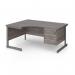 Contract 25 left hand ergonomic desk with 3 drawer pedestal and graphite cantilever leg 1600mm - grey oak top CC16EL3-G-GO