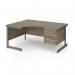 Contract 25 left hand ergonomic desk with 3 drawer pedestal and graphite cantilever leg 1600mm - nebraska oak top CC16EL3-G-NO