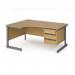 Contract 25 left hand ergonomic desk with 3 drawer pedestal and graphite cantilever leg 1600mm - oak top CC16EL3-G-O