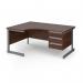 Contract 25 left hand ergonomic desk with 3 drawer pedestal and graphite cantilever leg 1600mm - walnut top CC16EL3-G-W