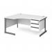 Contract 25 left hand ergonomic desk with 3 drawer pedestal and graphite cantilever leg 1600mm - white top CC16EL3-G-WH