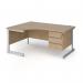 Contract 25 left hand ergonomic desk with 3 drawer pedestal and silver cantilever leg 1600mm - kendal oak top CC16EL3-S-KO