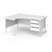 Contract 25 left hand ergonomic desk with 3 drawer pedestal and white cantilever leg 1600mm - white top CC16EL3-WH-WH