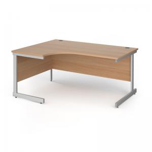 Contract 25 left hand ergonomic desk with silver cantilever leg 1600mm