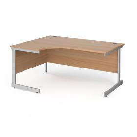 Contract 25 left hand ergonomic desk with silver cantilever leg 1600mm - beech top CC16EL-S-B