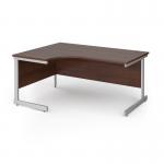 Contract 25 left hand ergonomic desk with silver cantilever leg 1600mm - walnut top CC16EL-S-W
