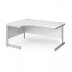 Contract 25 left hand ergonomic desk with silver cantilever leg 1600mm - white top CC16EL-S-WH