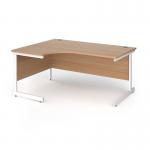 Contract 25 left hand ergonomic desk with white cantilever leg 1600mm - beech top CC16EL-WH-B