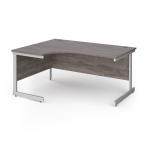 Contract 25 left hand ergonomic desk with white cantilever leg 1600mm - grey oak top CC16EL-WH-GO
