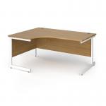 Contract 25 left hand ergonomic desk with white cantilever leg 1600mm - oak top CC16EL-WH-O