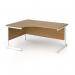 Contract 25 left hand ergonomic desk with white cantilever leg 1600mm - oak top CC16EL-WH-O