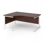 Contract 25 left hand ergonomic desk with white cantilever leg 1600mm - walnut top CC16EL-WH-W