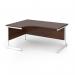 Contract 25 left hand ergonomic desk with white cantilever leg 1600mm - walnut top CC16EL-WH-W