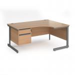 Contract 25 right hand ergonomic desk with 2 drawer pedestal and graphite cantilever leg 1600mm - beech top CC16ER2-G-B
