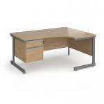 Contract 25 right hand ergonomic desk with 2 drawer pedestal and graphite cantilever leg 1600mm - kendal oak top CC16ER2-G-KO