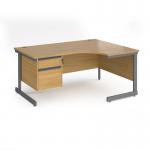 Contract 25 right hand ergonomic desk with 2 drawer pedestal and graphite cantilever leg 1600mm - oak top CC16ER2-G-O