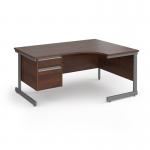 Contract 25 right hand ergonomic desk with 2 drawer pedestal and graphite cantilever leg 1600mm - walnut top CC16ER2-G-W