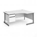 Contract 25 right hand ergonomic desk with 2 drawer pedestal and graphite cantilever leg 1600mm - white top CC16ER2-G-WH