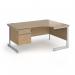 Contract 25 right hand ergonomic desk with 2 drawer pedestal and silver cantilever leg 1600mm - kendal oak top CC16ER2-S-KO