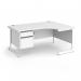 Contract 25 right hand ergonomic desk with 2 drawer pedestal and white cantilever leg 1600mm - white top CC16ER2-WH-WH