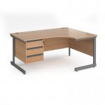 Contract 25 right hand ergonomic desk with 3 drawer pedestal and graphite cantilever leg 1600mm - beech top CC16ER3-G-B